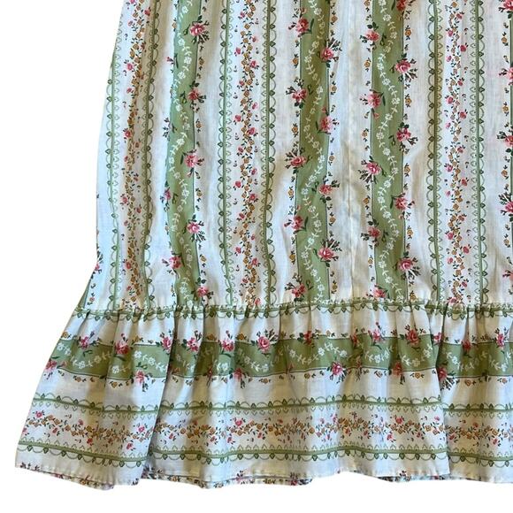 Vintage 1970s Vicki Vaughn Promenade XS Green Floral Prairie Ruffle Maxi Dress - Picture 12 of 16